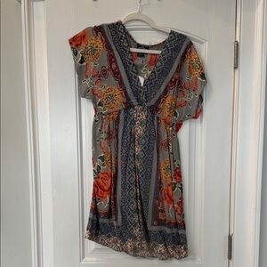 Angie Floral V-Neck Dress with Short Sleeves NWT